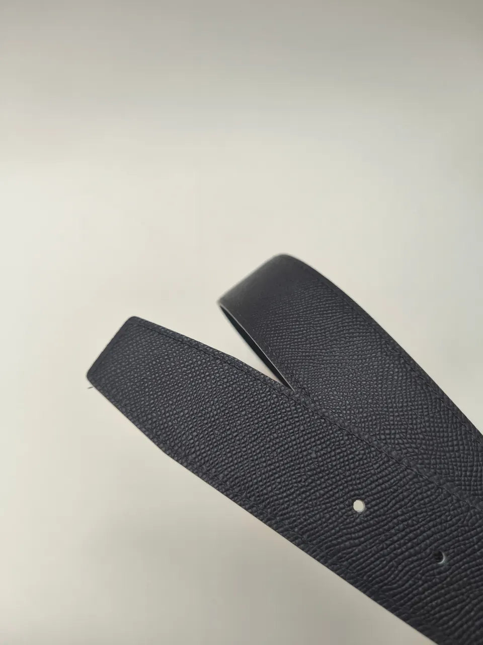silver Hermes Black Leather Belt - Hình 6