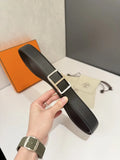 silver Hermes Black Leather Belt
