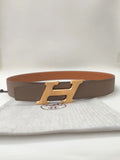 Hermes Taupe Leather Gold H Belt