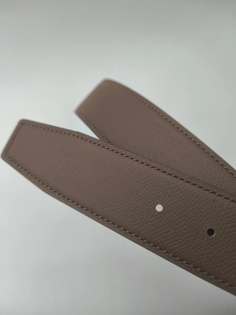 Hermes Taupe Leather Gold H Belt - Hình 6
