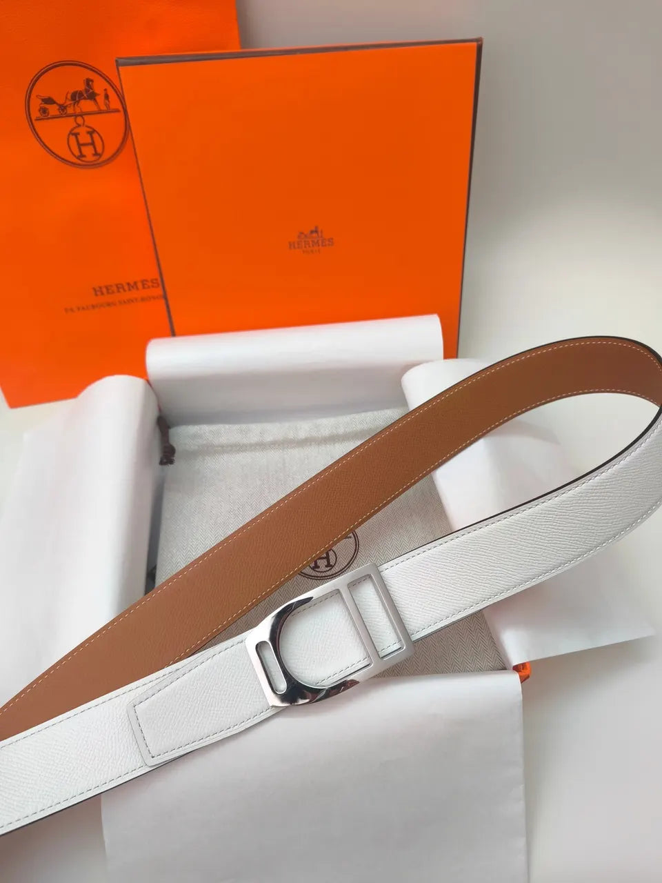 Hermès White Leather Belt - Hình 2