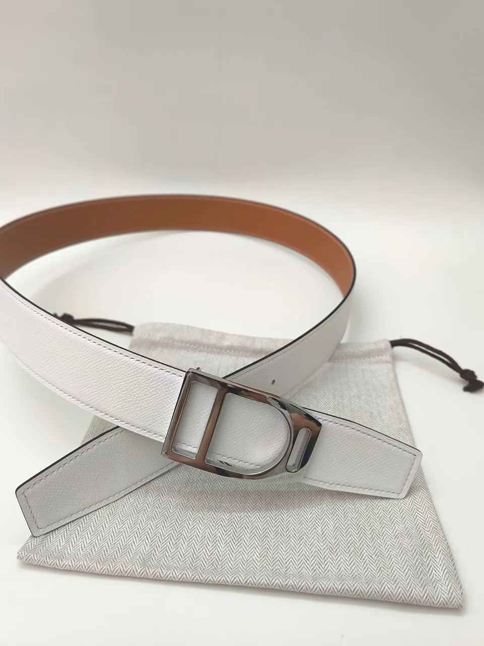 Hermès White Leather Belt - Hình 3