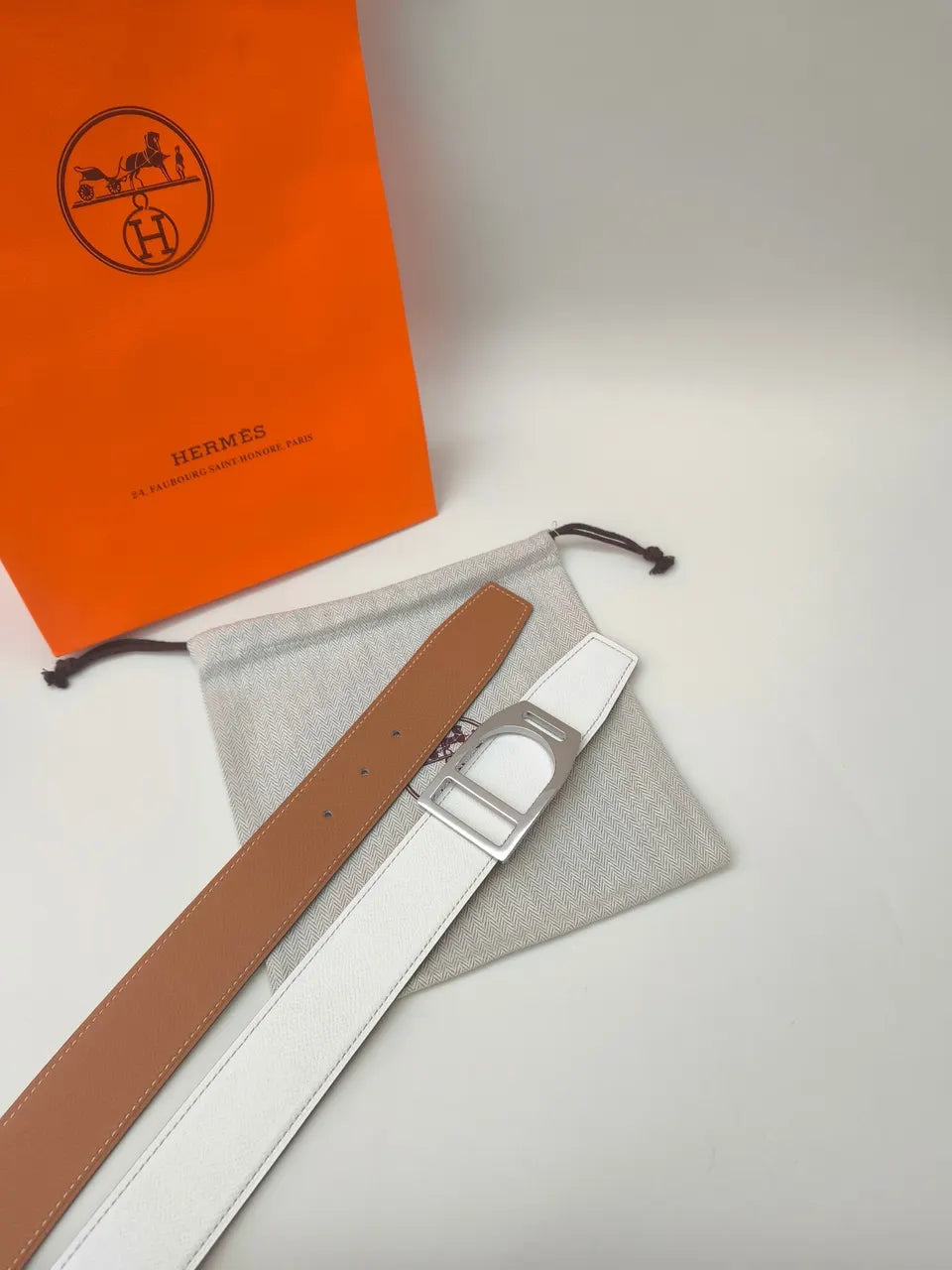 Hermès White Leather Belt - Hình 4