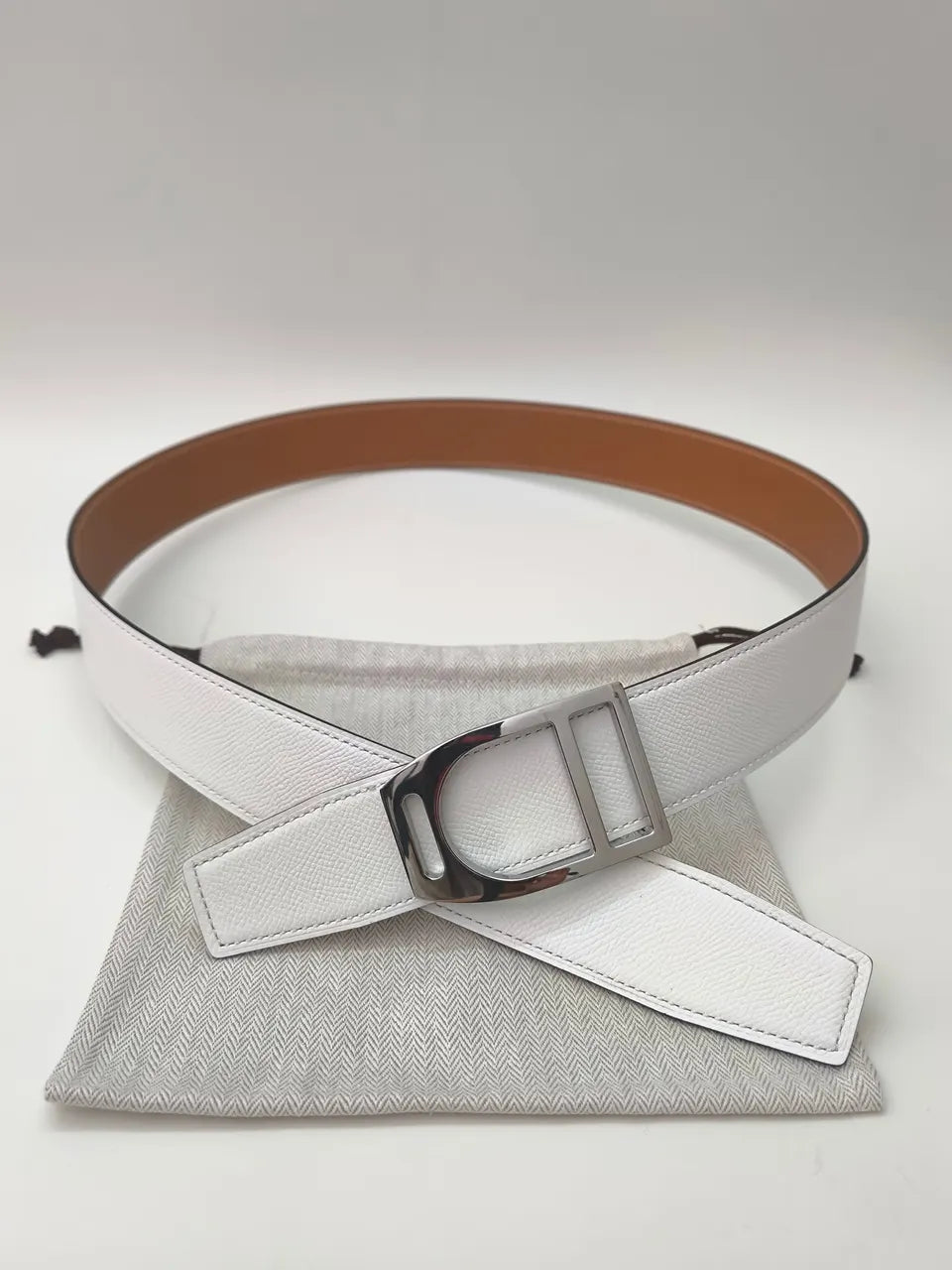 Hermès White Leather Belt - Hình 5