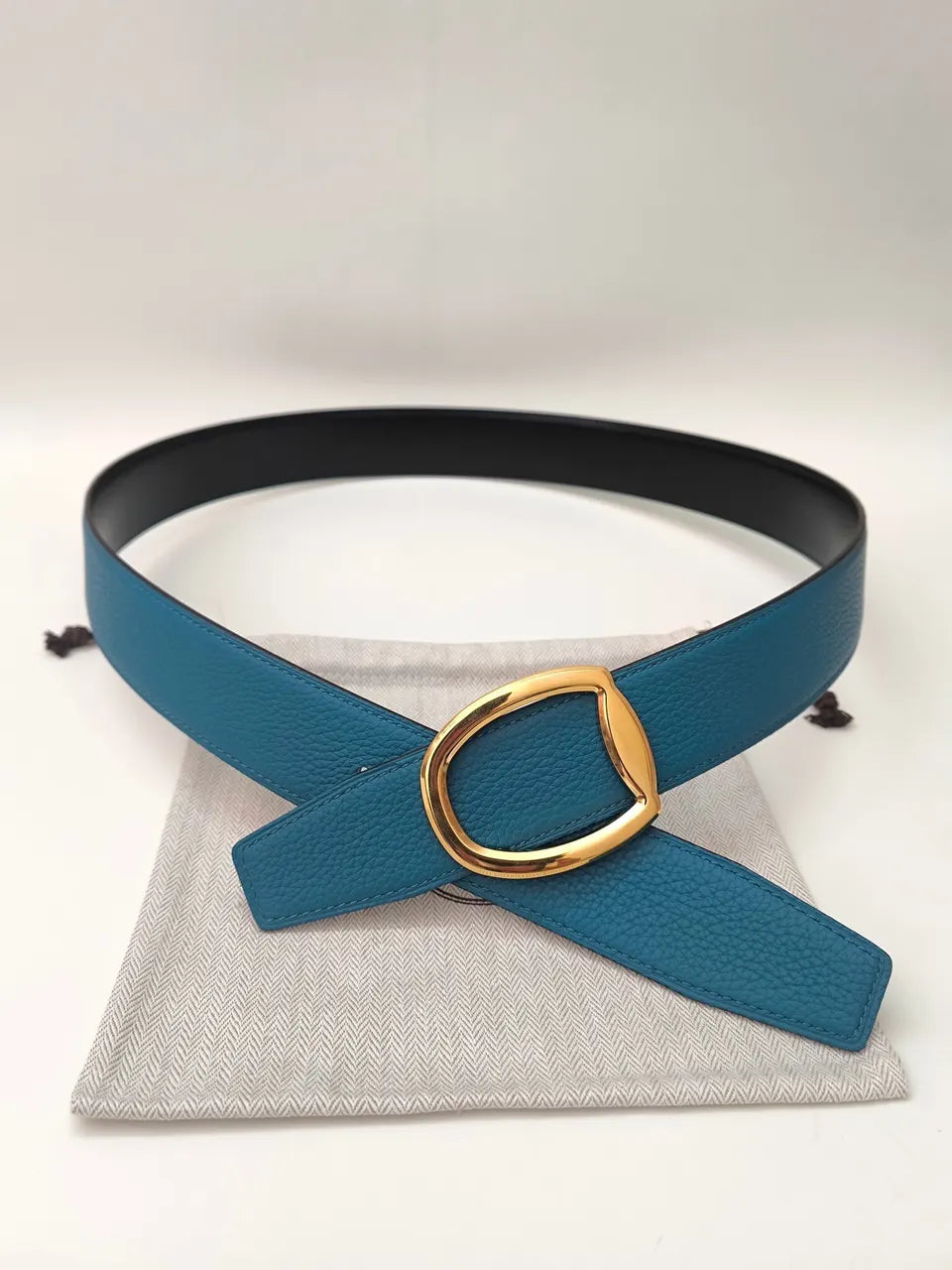 Hermes Teal Leather Belt - Hình 4