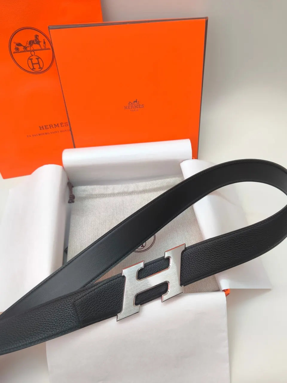 Hermès Black Leather Belt - Hình 2