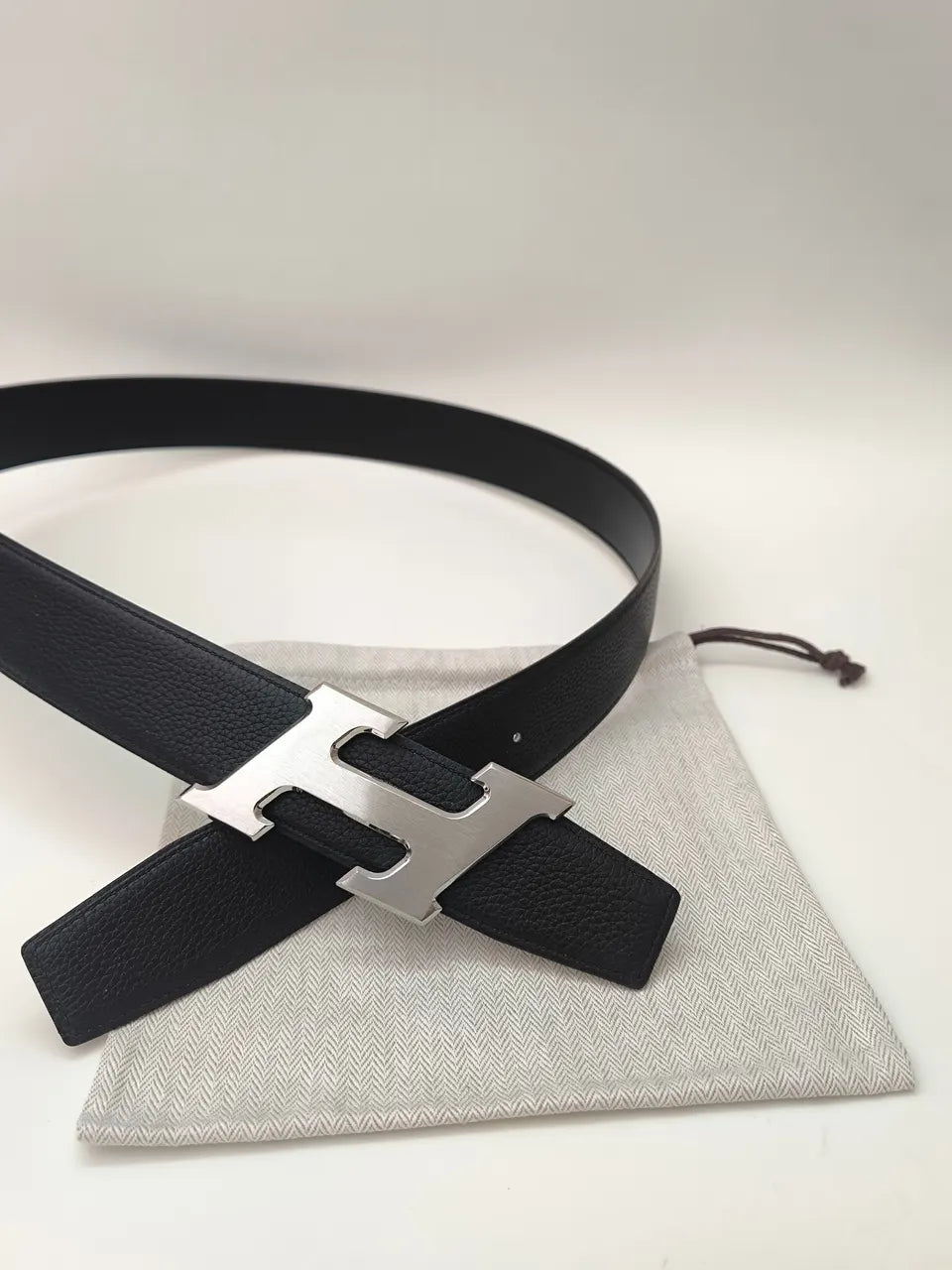 Hermès Black Leather Belt - Hình 4