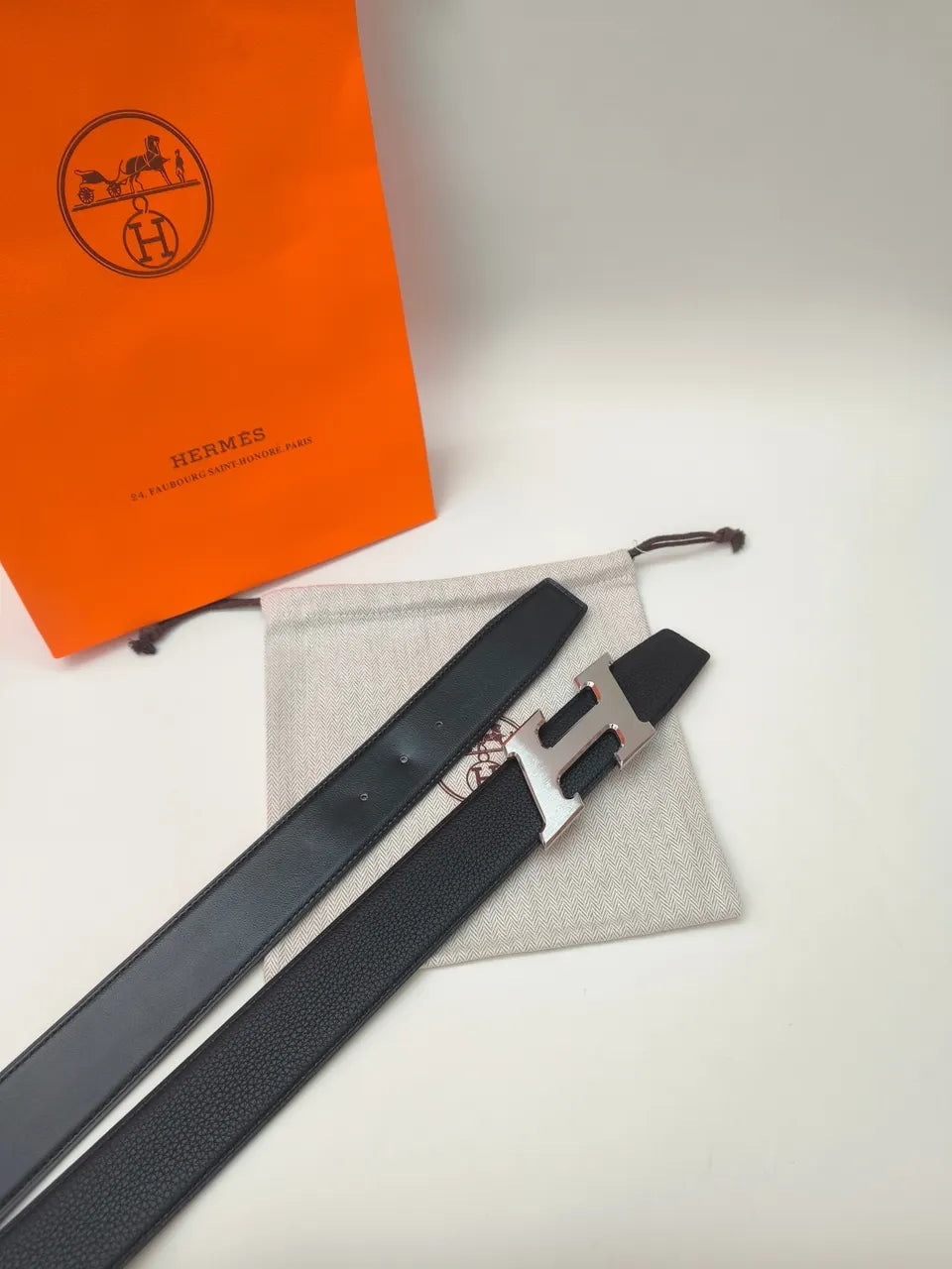 Hermès Black Leather Belt - Hình 5