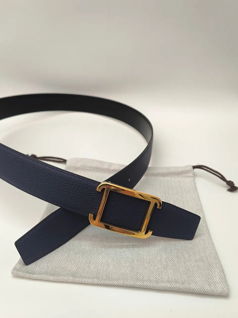 Hermes Navy Leather Belt - Hình 3