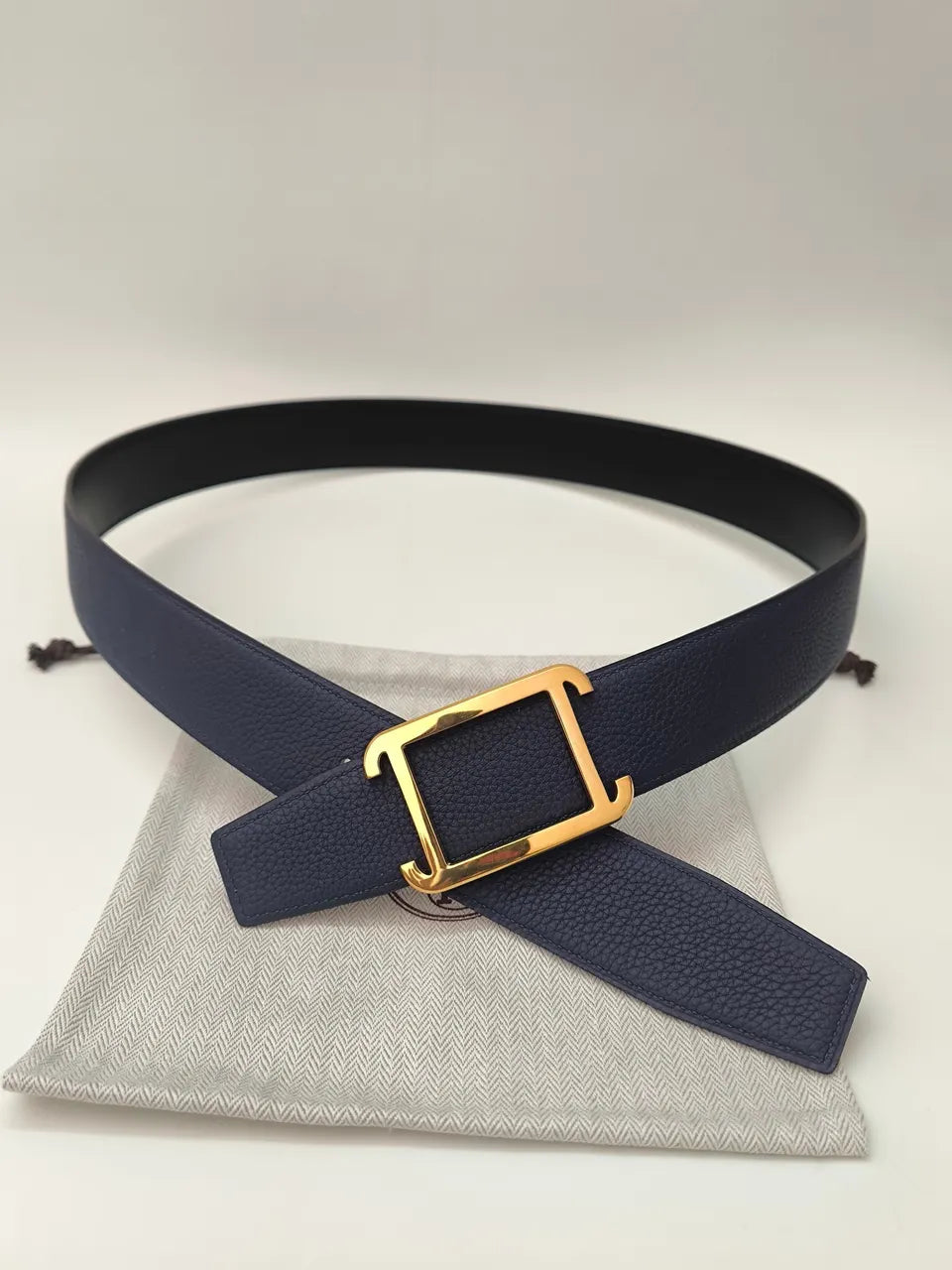Hermes Navy Leather Belt - Hình 5