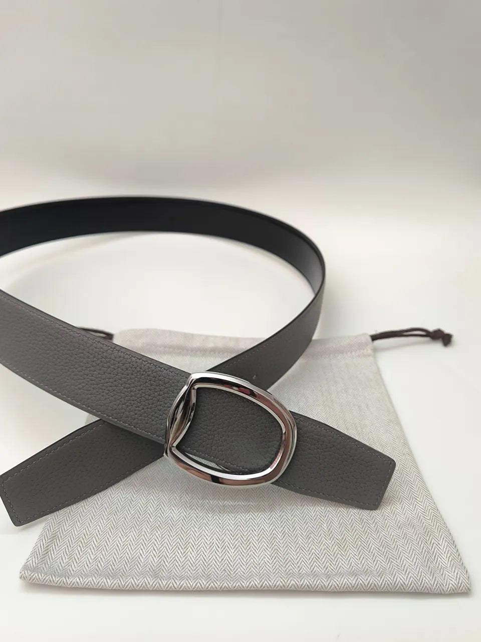 Hermes Grey Leather Belt - Hình 3