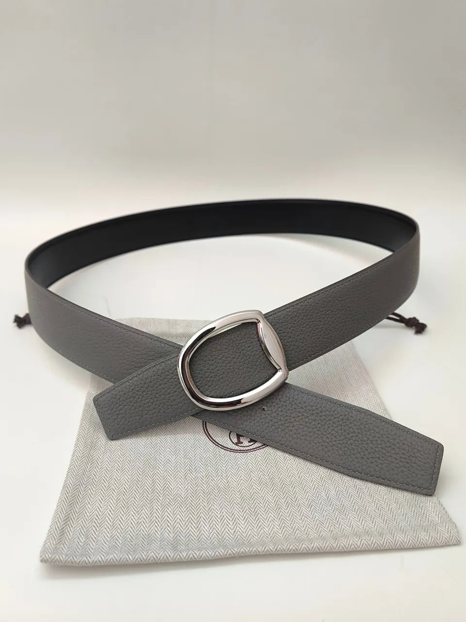 Hermes Grey Leather Belt - Hình 5
