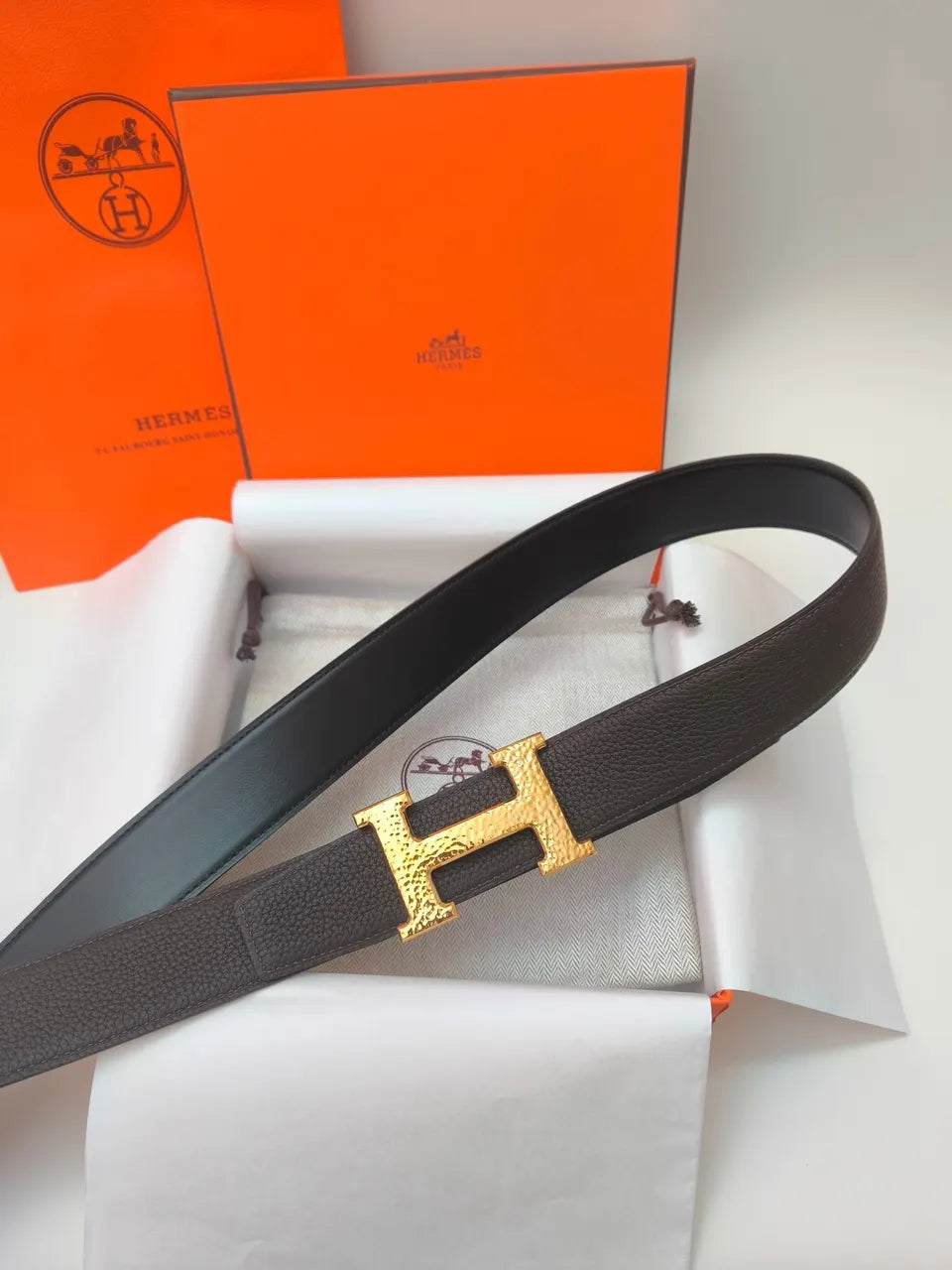 Hermès Brown Leather Belt - Hình 2