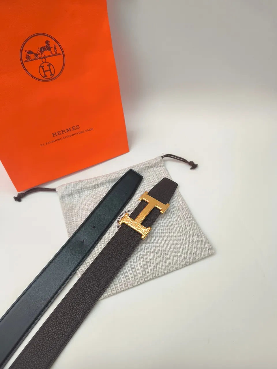 Hermès Brown Leather Belt - Hình 4
