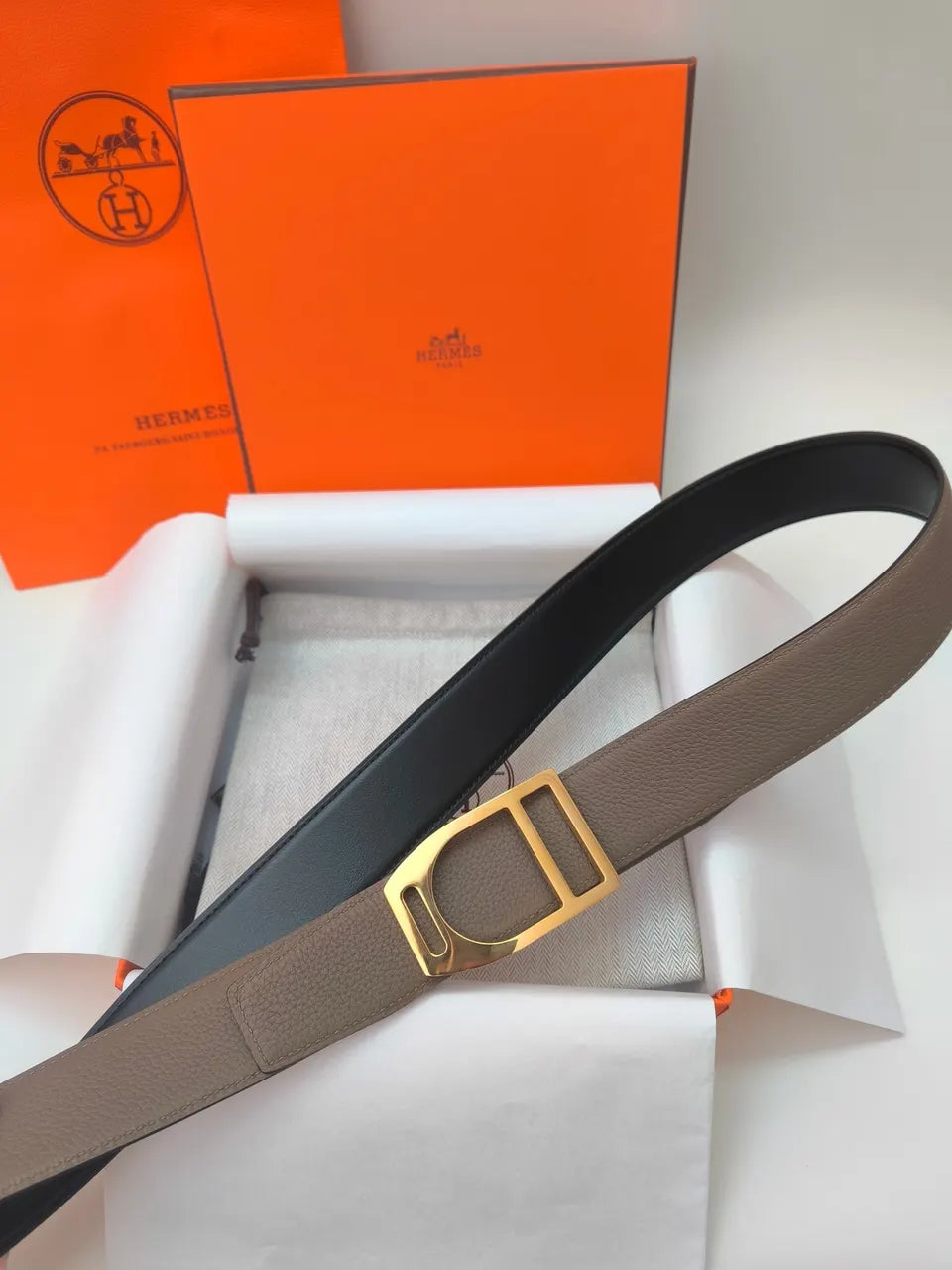 Hermes Taupe Leather Belt - Hình 2