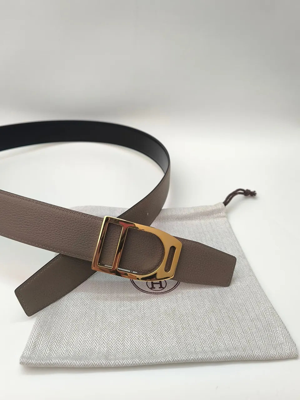 Hermes Taupe Leather Belt - Hình 3