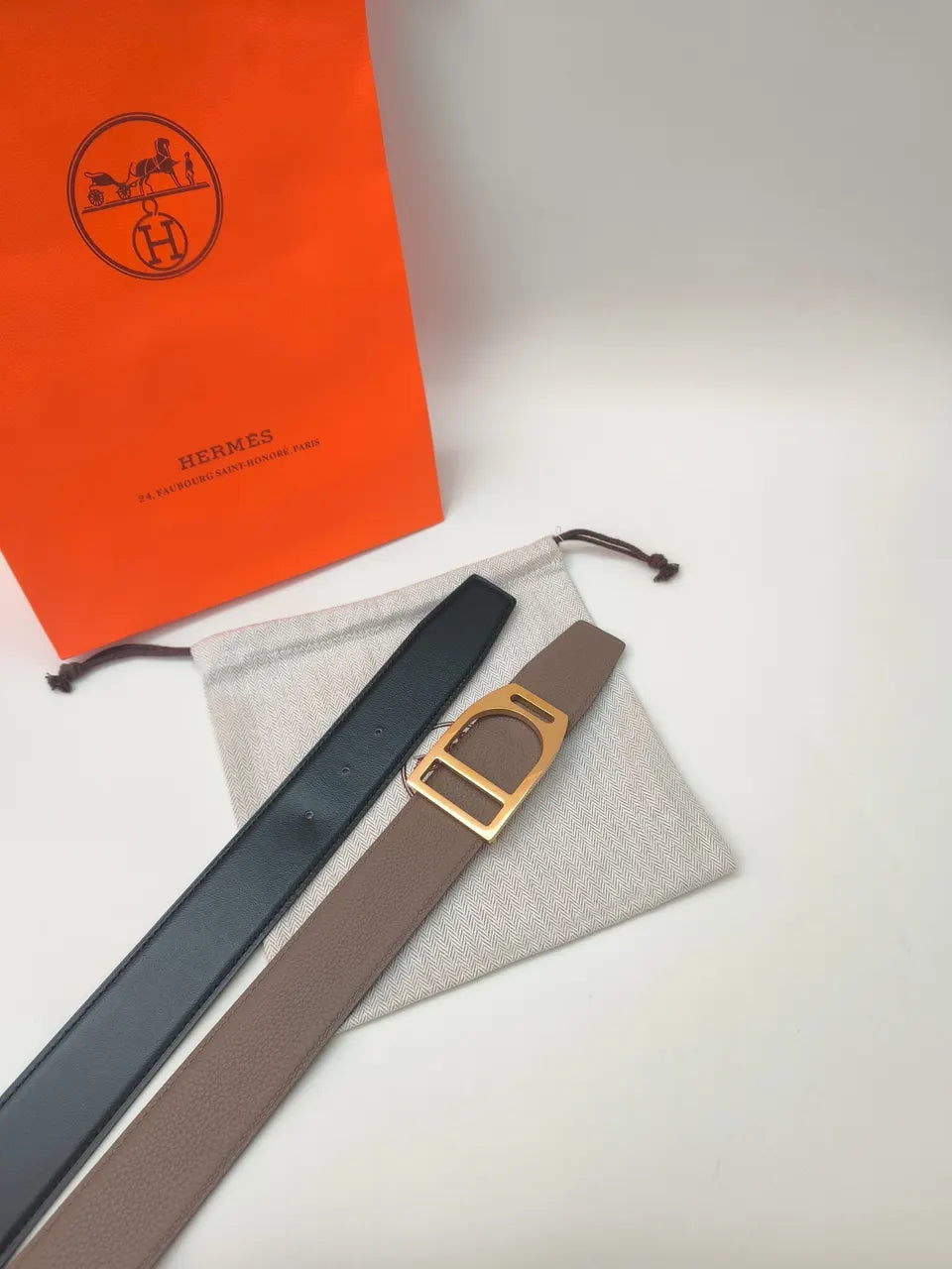 Hermes Taupe Leather Belt - Hình 4