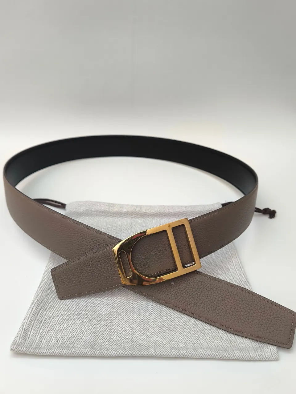 Hermes Taupe Leather Belt - Hình 5