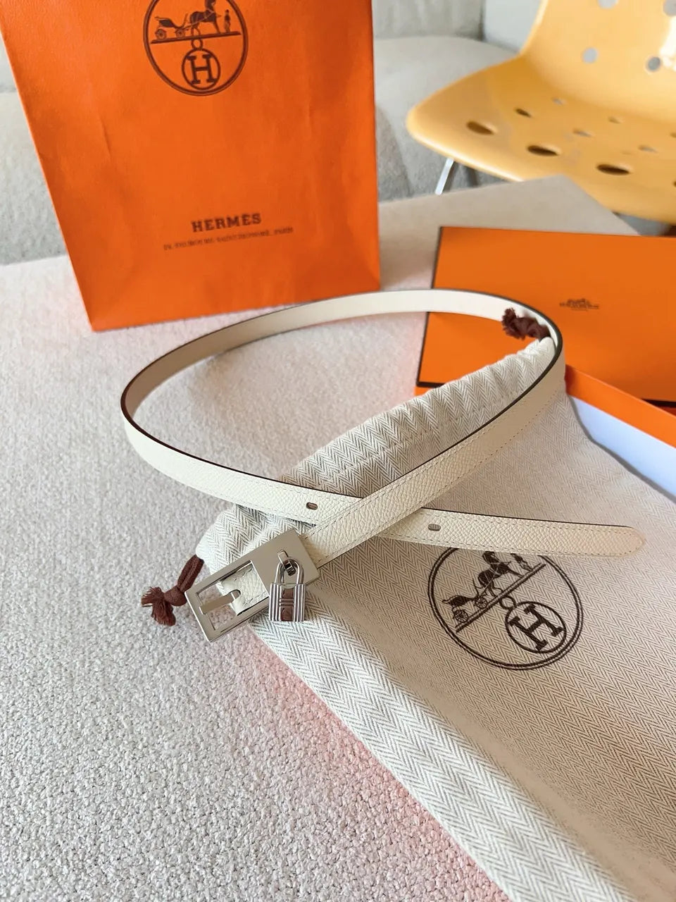 Hermes White Leather Mini Belt - Hình 7