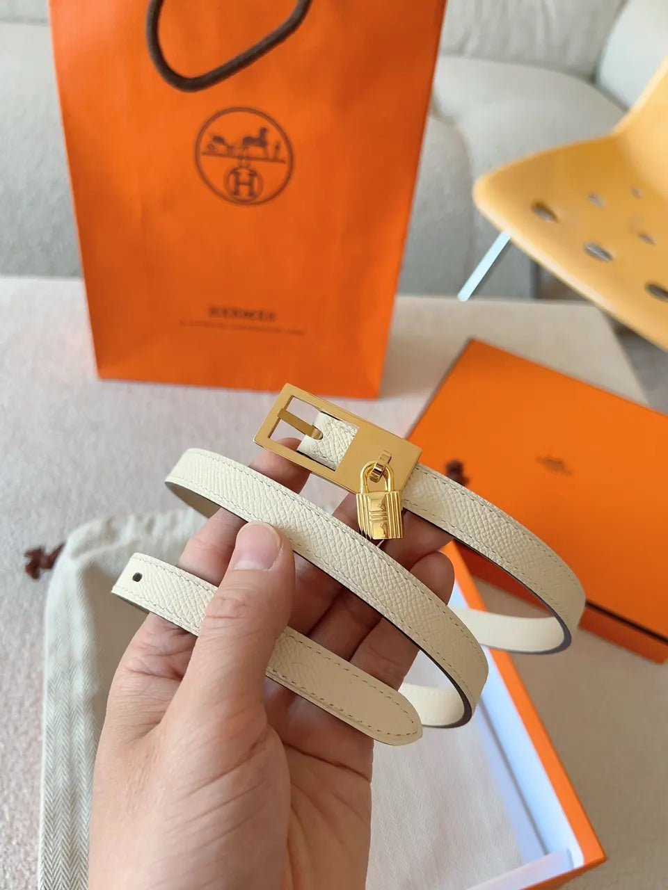 Hermès Écru Padlock Belt