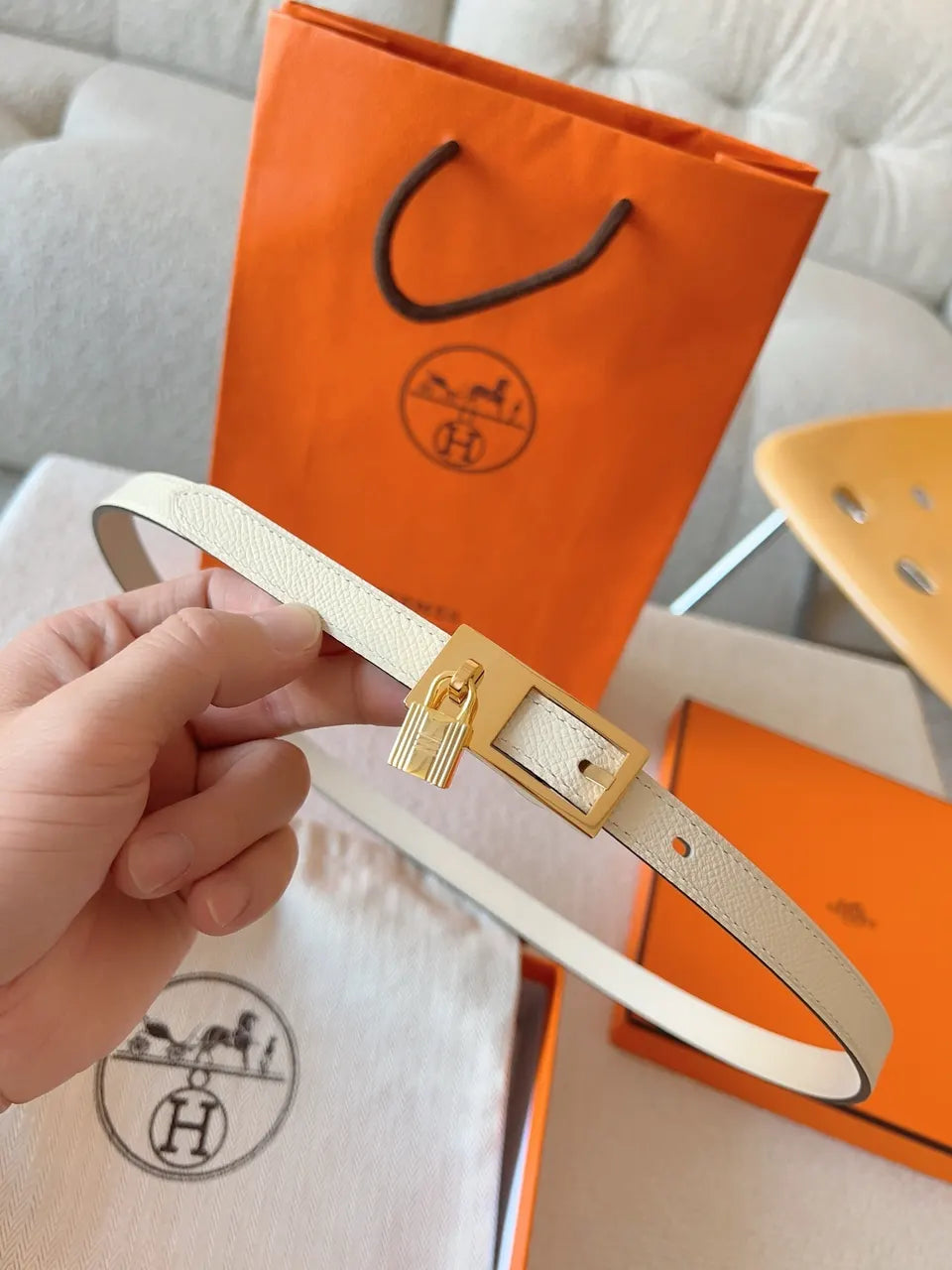 Hermès Écru Padlock Belt - Hình 3