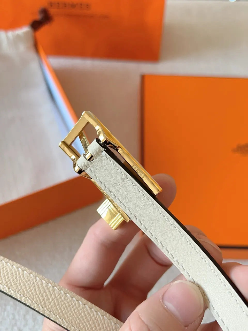 Hermès Écru Padlock Belt - Hình 8