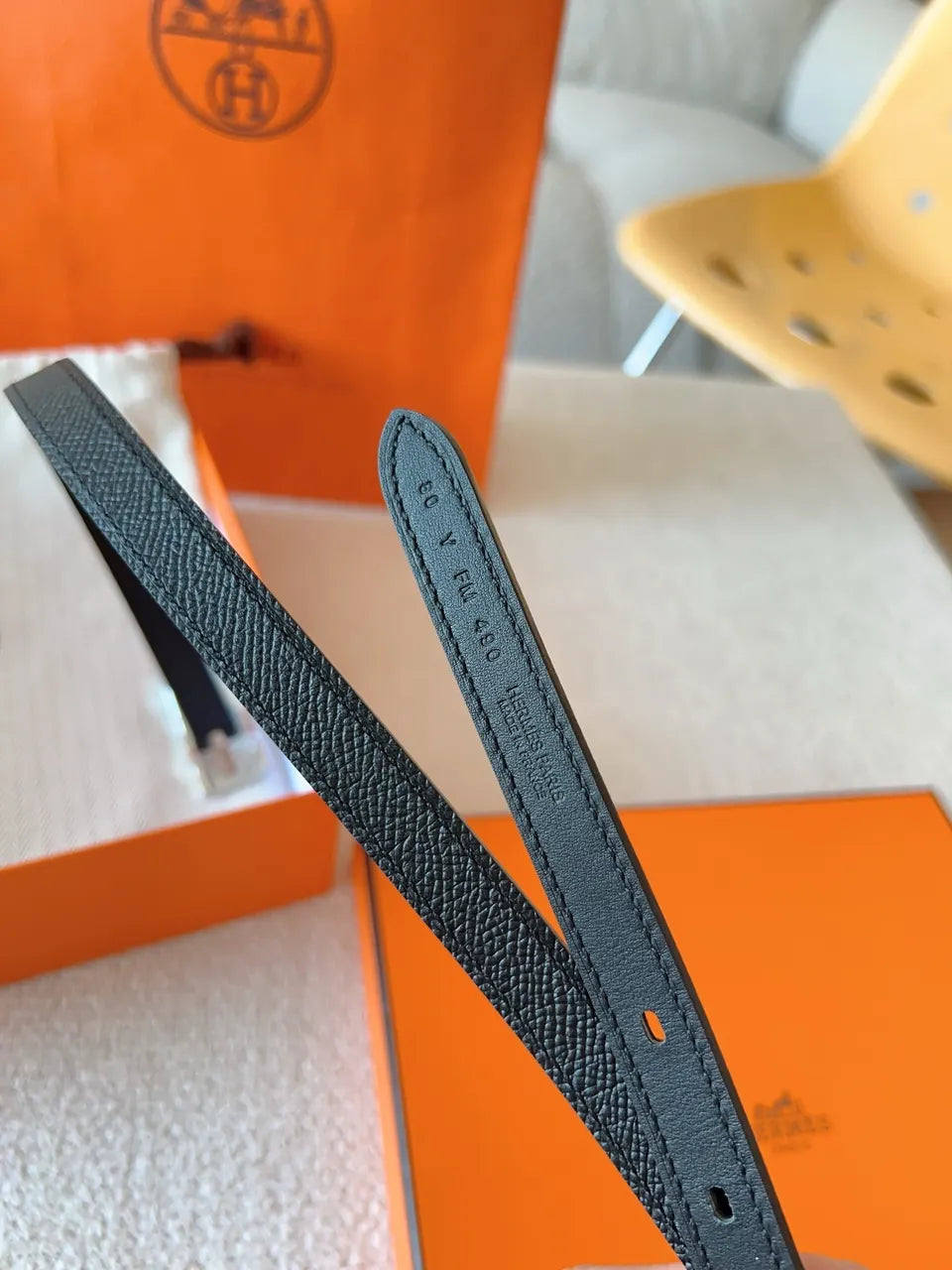 Hermès Black Leather Padlock Belt - Hình 8