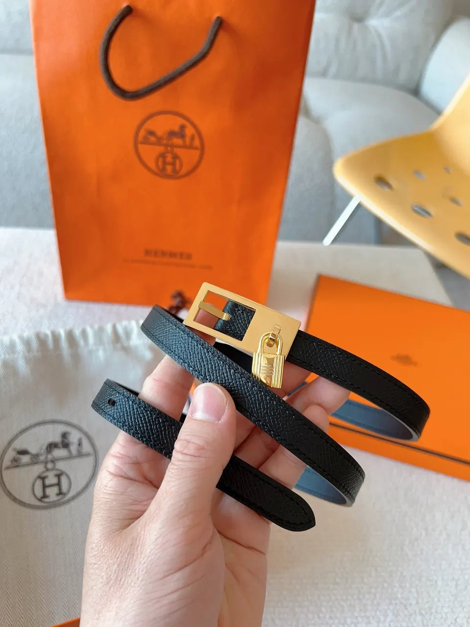 Hermes Black Leather Bracelet
