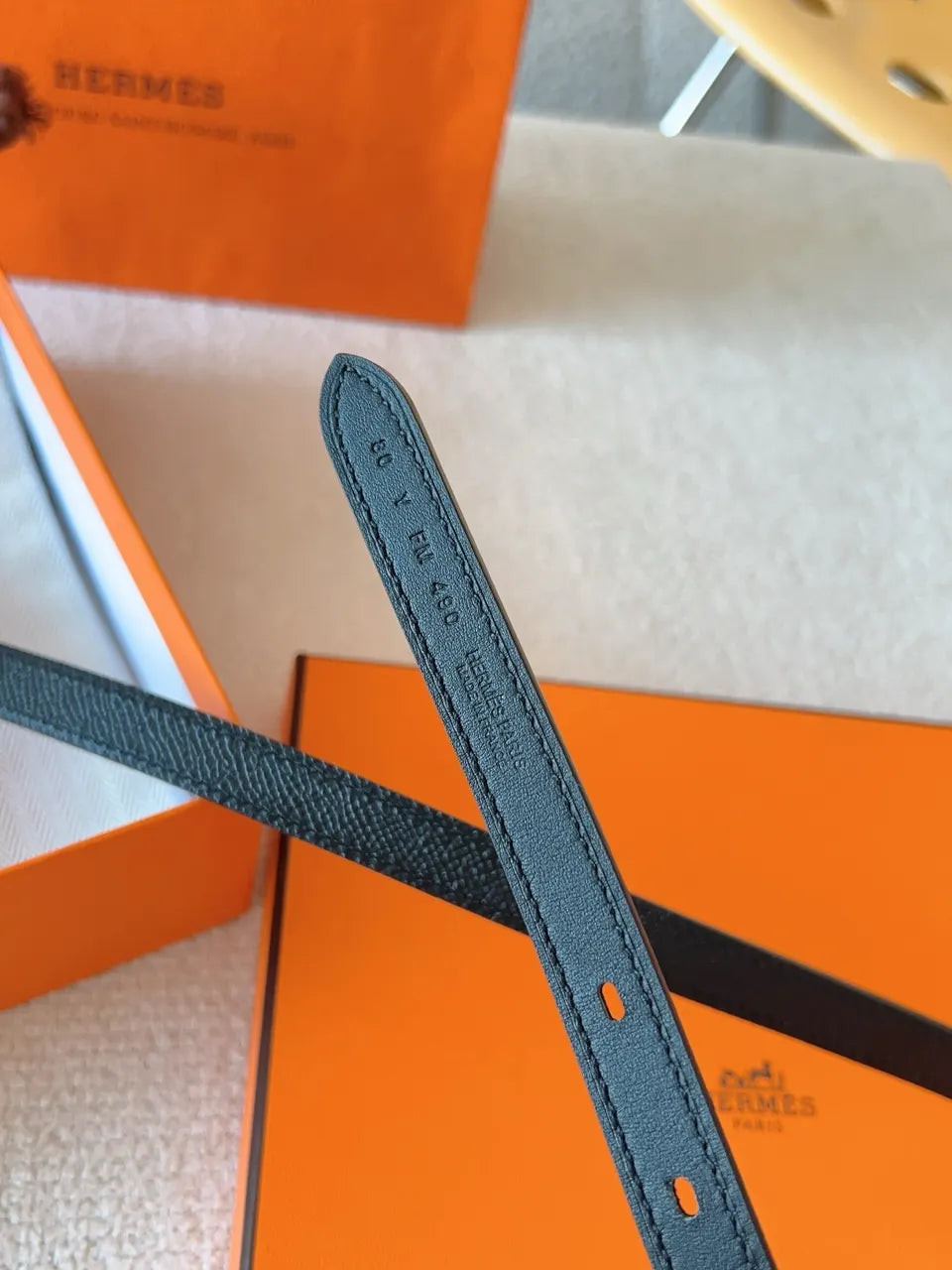 Hermes Black Leather Bracelet - Hình 8