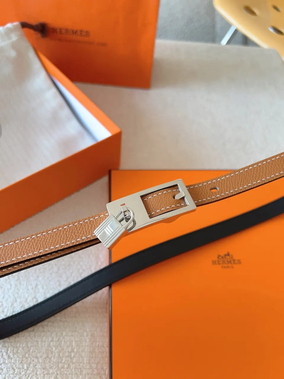 Hermès Gold Togo Leather Belt - Hình 4