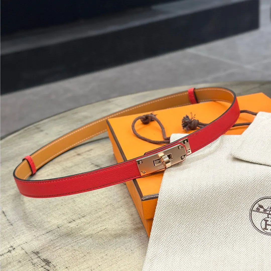 Hermes Red Leather Skinny Belt