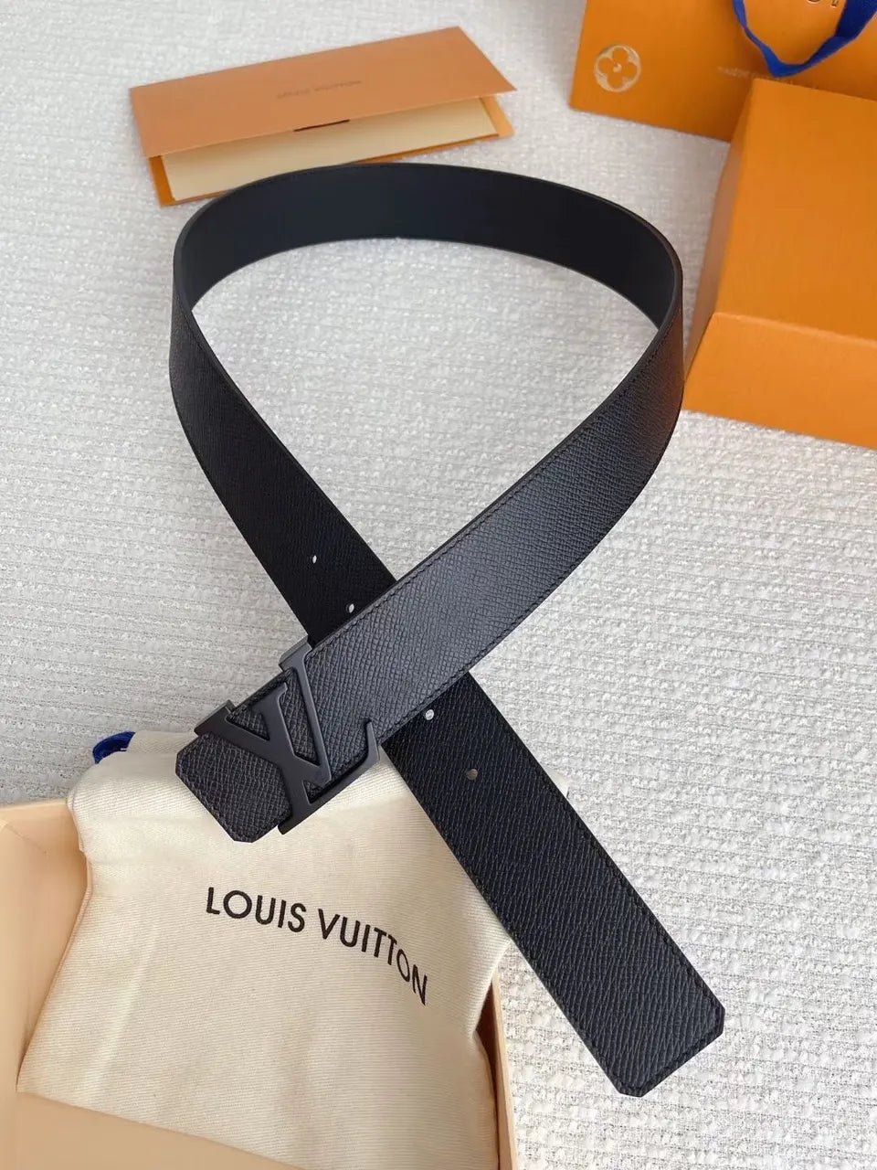 LV Grained Leather Black Belt - Hình 6