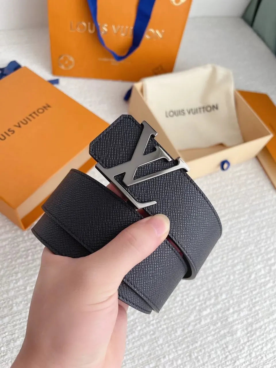 Black Taurillon LV Initiales Belt - Hình 3