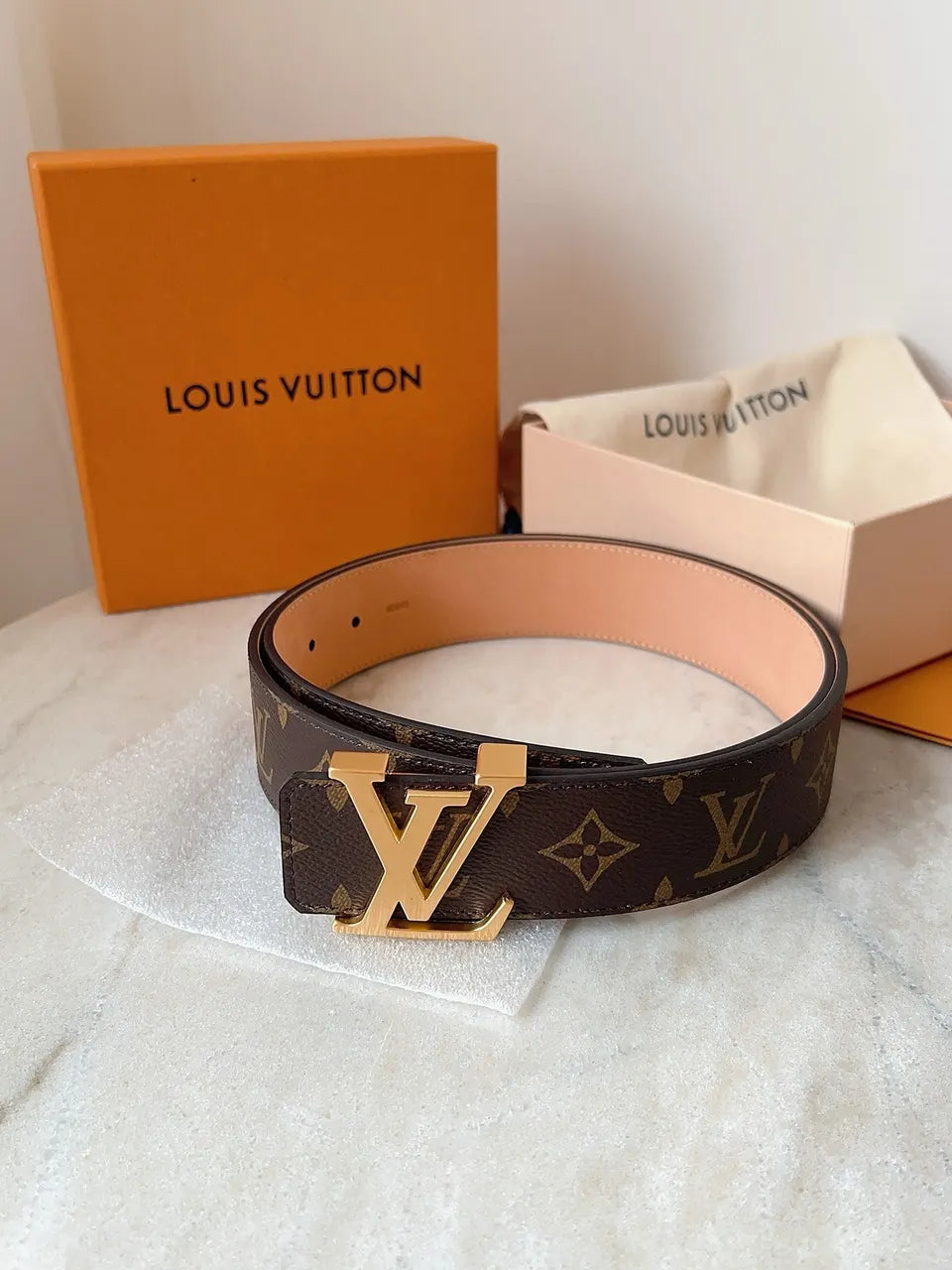 Brown Monogram Belt Gold LV