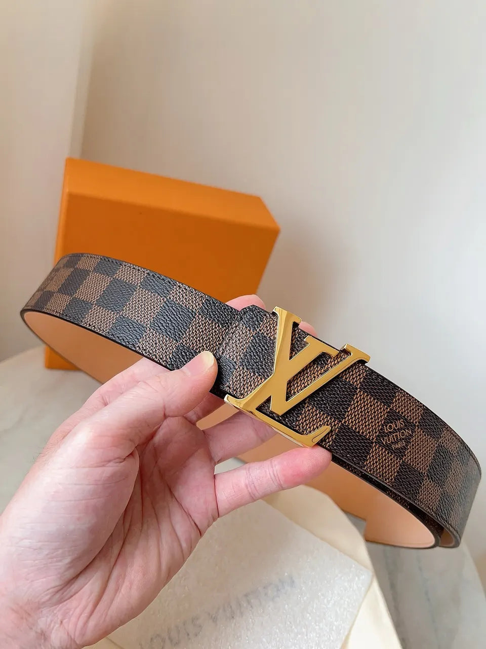 Louis Vuitton Damier Ebene Gold Buckle Belt
