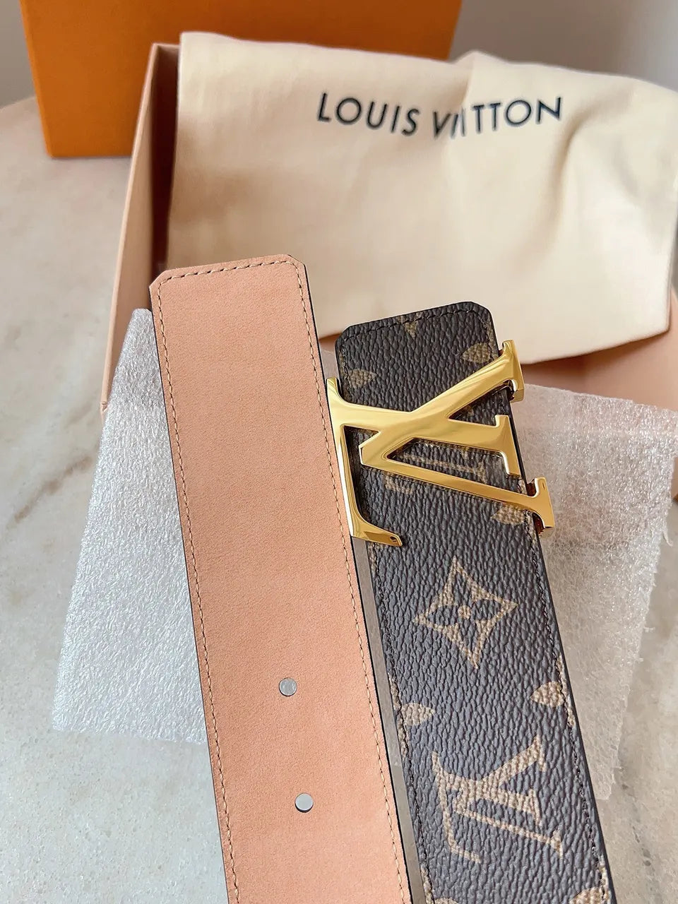 Brown Monogram Belt Gold LV - Hình 5