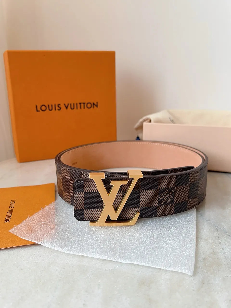 Louis Vuitton Damier Ebene Gold Buckle Belt - Hình 2