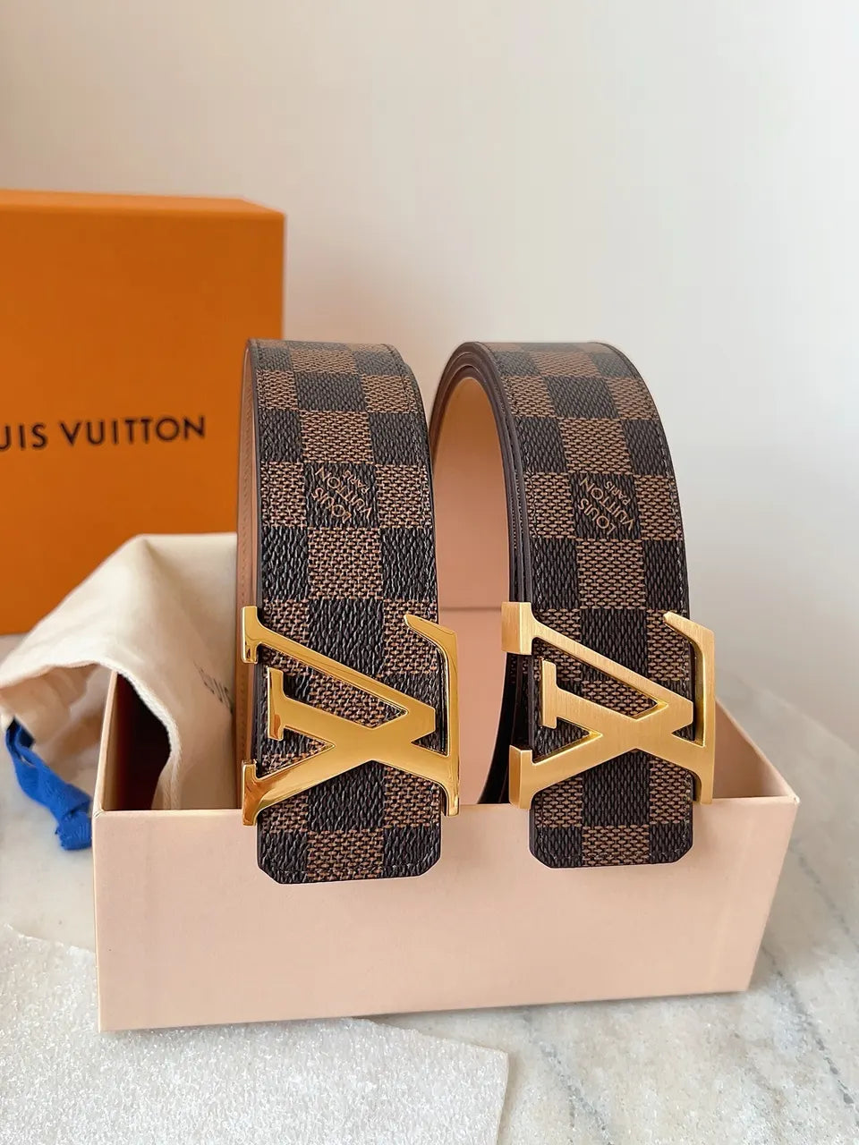 Louis Vuitton Damier Ebene Gold Buckle Belt - Hình 3