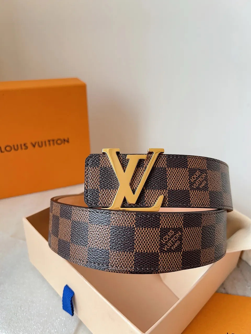 Louis Vuitton Damier Ebene Gold Buckle Belt - Hình 4