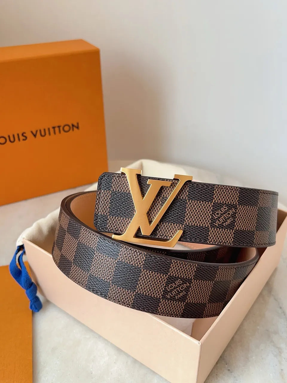 Louis Vuitton Damier Ebene Gold Buckle Belt - Hình 5