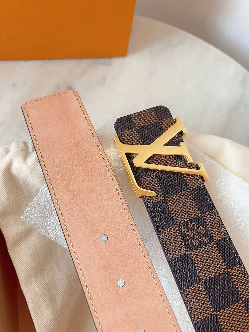 Louis Vuitton Damier Ebene Gold Buckle Belt - Hình 6