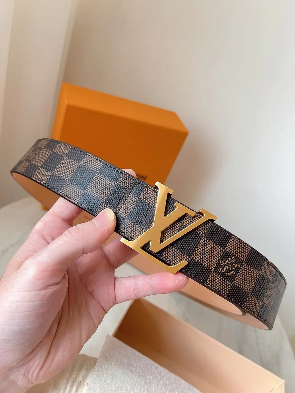 Louis Vuitton Damier Ebene Gold Buckle Belt - Hình 7