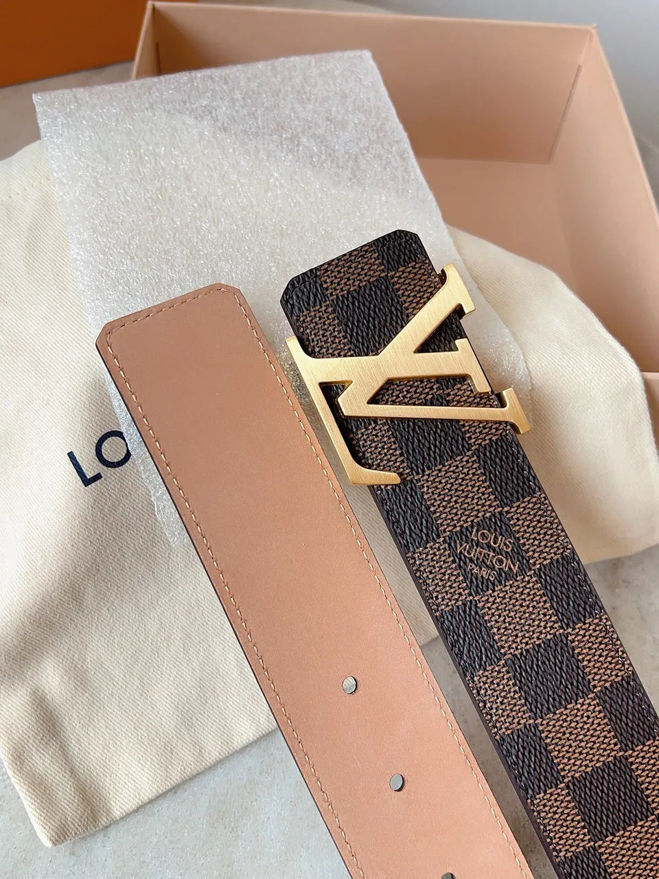 Louis Vuitton Damier Ebene Gold Buckle Belt - Hình 8