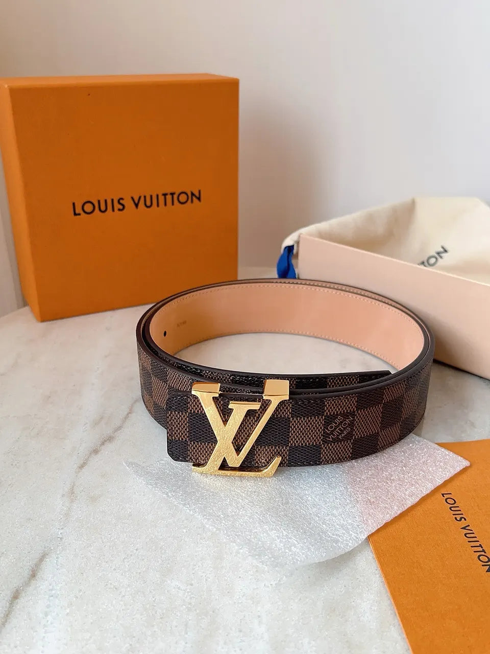 Louis Vuitton Damier Ebene Gold Buckle Belt - Hình 9