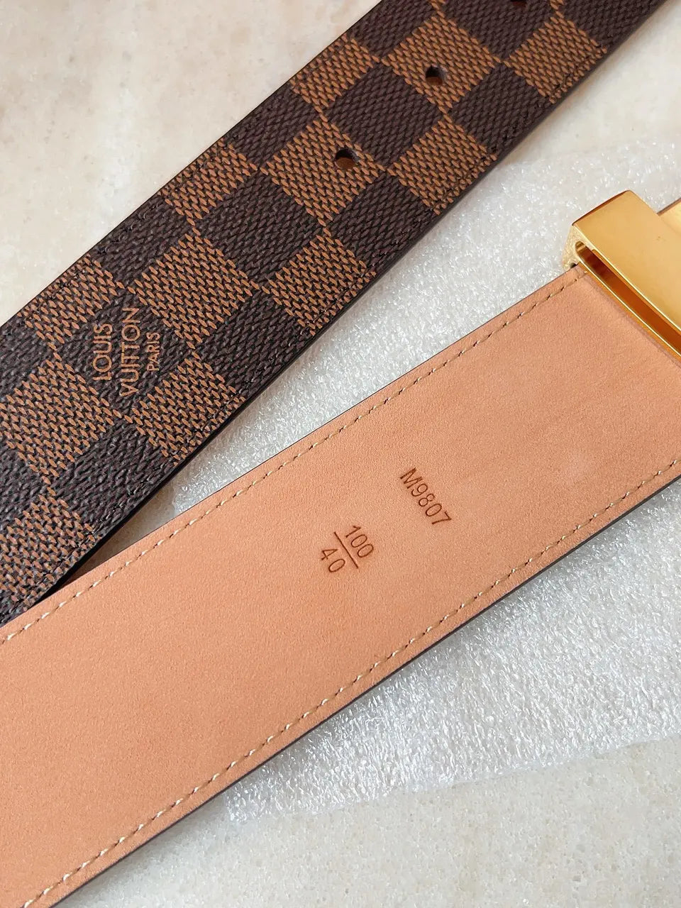 Louis Vuitton Damier Ebene Gold Buckle Belt - Hình 10