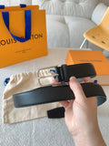 silver Louis Vuitton Black Grained Leather Belt