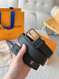 silver Louis Vuitton Black Grain Leather Belt