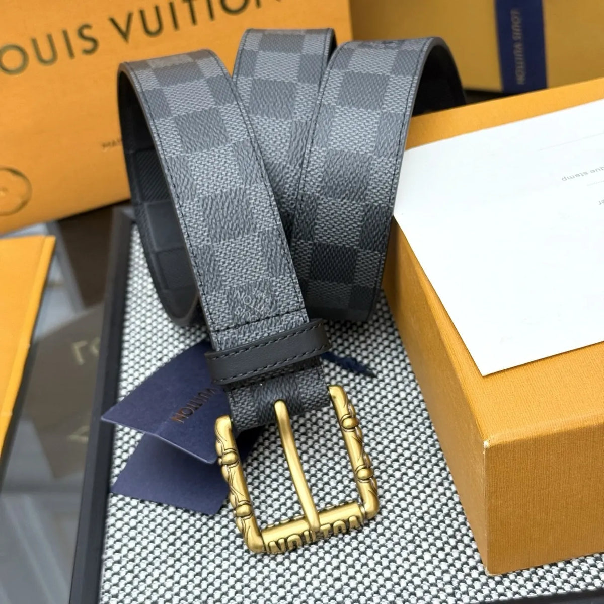 Damier Graphite Gold Buckle Belt