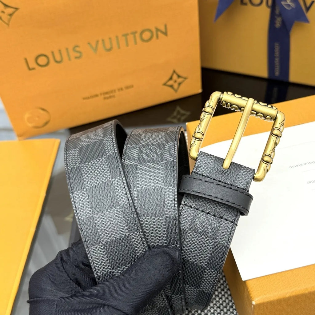 Damier Graphite Gold Buckle Belt - Hình 2