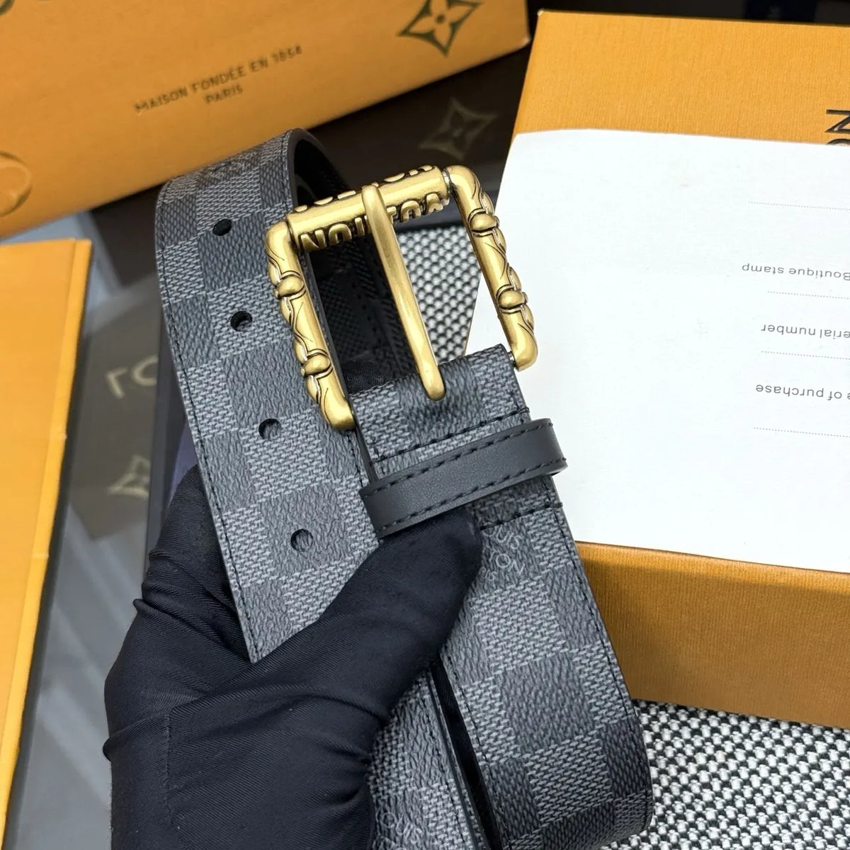 Damier Graphite Gold Buckle Belt - Hình 3